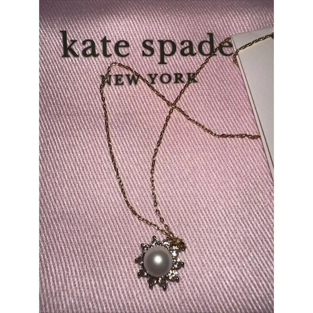 Kate Spade Sunny Halo Gold Pearl Pendant Necklace NWT Dust Bag